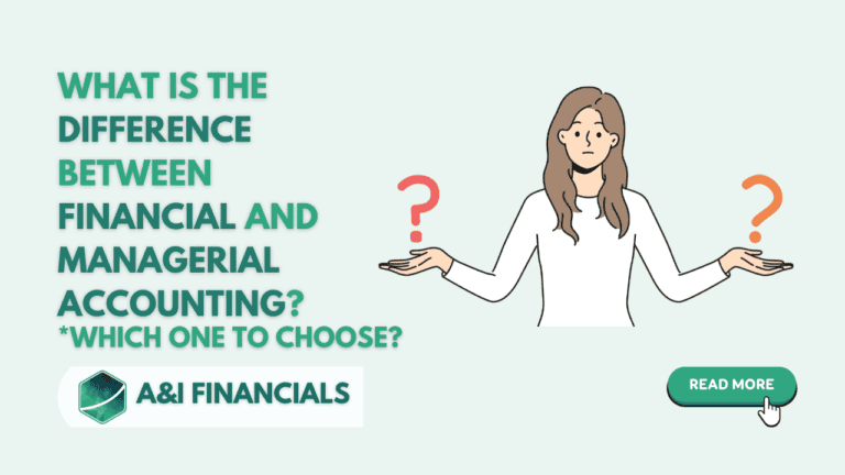 What is the difference between financial and managerial accounting? - A woman with question marks on either side symbolizing decision-making between two accounting types.